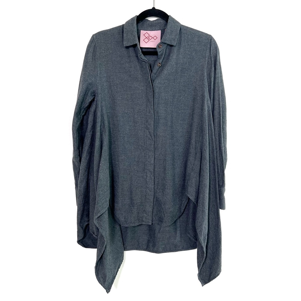 VENTI Gray Cotton Flannel Button up Tunic Shirt size 40